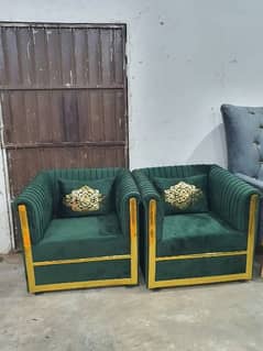 5 seater brass sofa green colour with  epic cushions