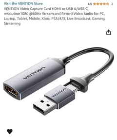 VENTION Video Capture Card HDMI to USB A/USB C, Resolution1080 @60Hz