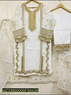 3 pcs Women's Stitched organza Zari tilla Suit 0