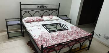 Elegant Steel Double Bed set with side tables and Mirror