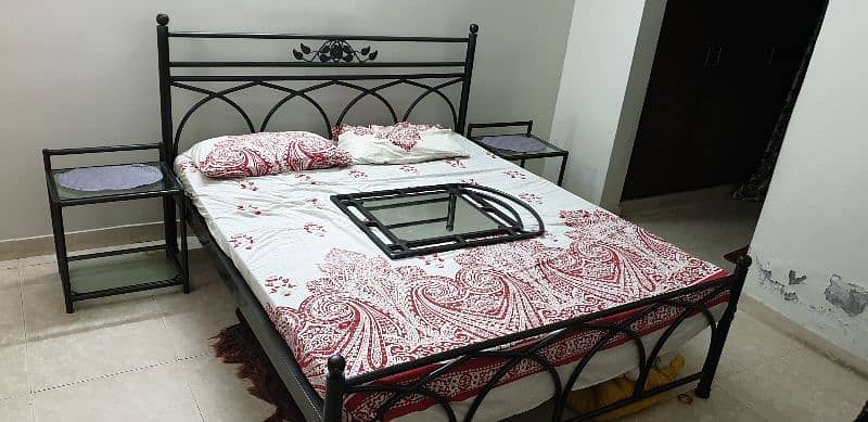 Elegant Steel Double Bed set with side tables and Mirror 0
