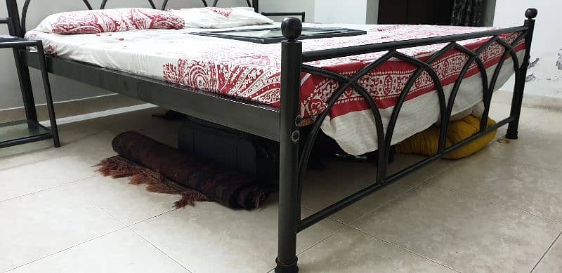 Elegant Steel Double Bed set with side tables and Mirror 2