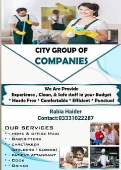 provide 24 hours house maid,cook, patient attendant, babysitter. 0