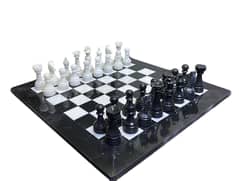 Handcrafted Black and White Marble Chess Set 15" with velvet blue box 0