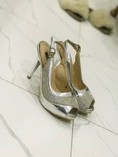 Clive Brand Formal Bridal silver heel shoes