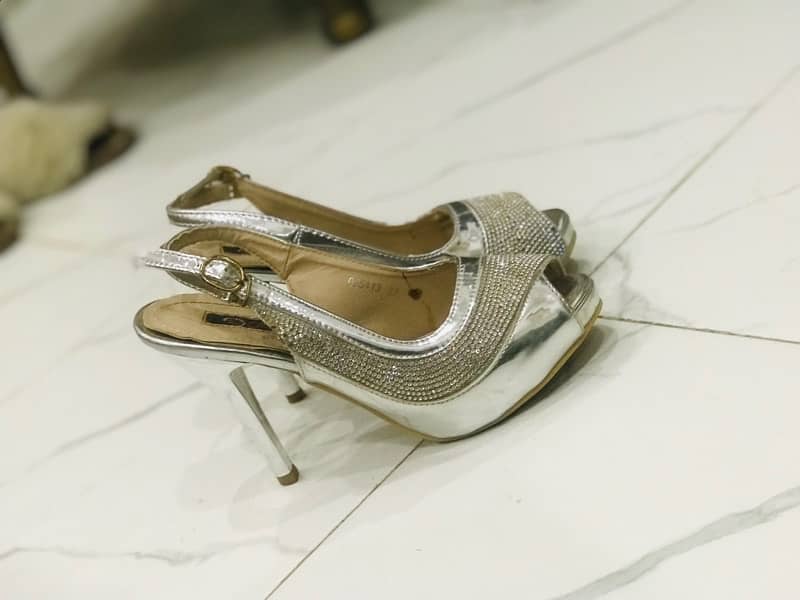 Clive Brand Formal Bridal silver heel shoes 1