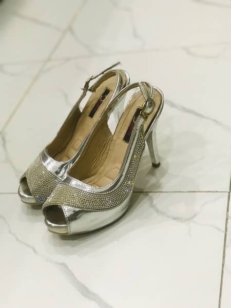 Clive Brand Formal Bridal silver heel shoes 3