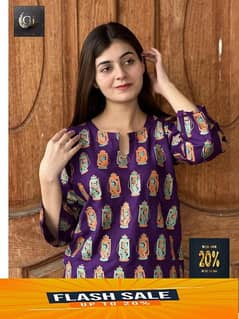 2pc women,s stitched Arabic lawn block printed shirt and trouser