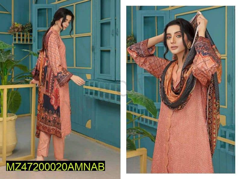 3 PC's amna . B women's unstitched viscose Embroidered suit 1