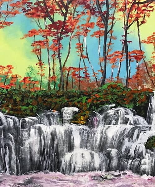 trees with waterfall painting 4