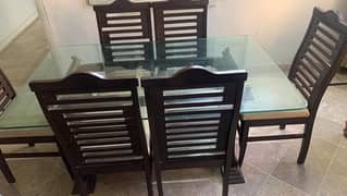 Glass Wooden Dining Table 6 Person