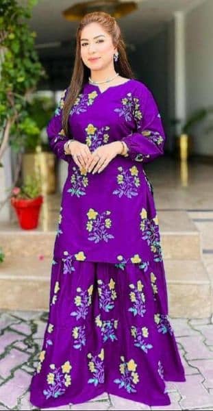 2 pcs Women Stitched Linen Printed Suit 4