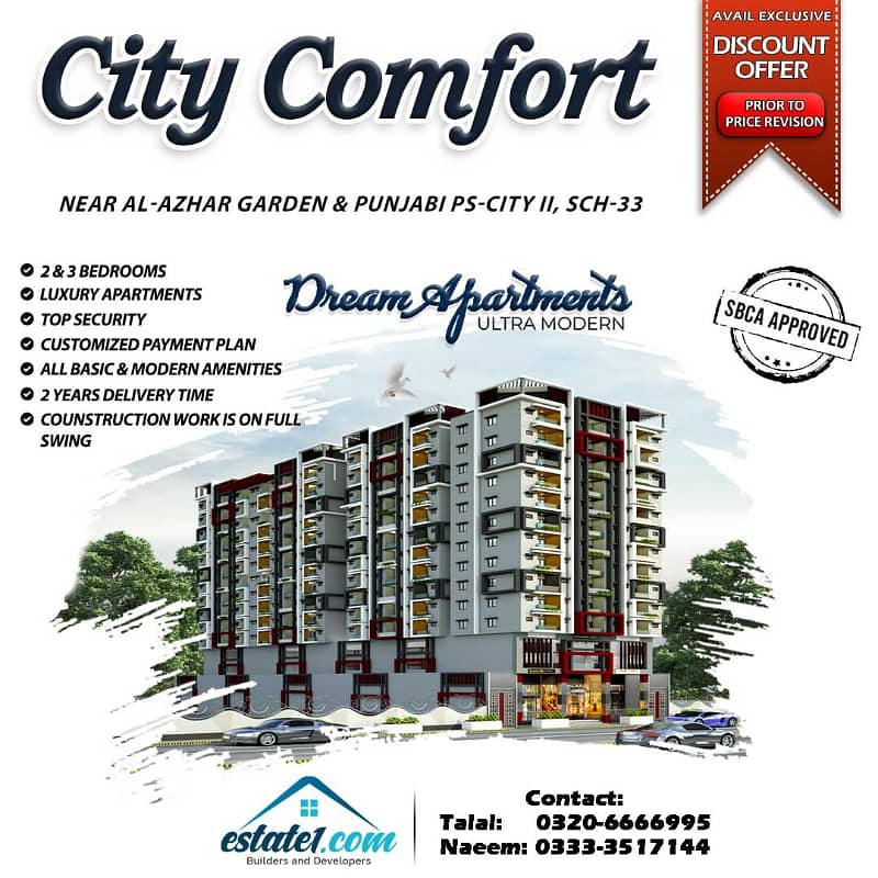"CITY COMFORT" (4 Rooms), 2 Bed DD Lounge , Avail Special Discount, Best Investment Ever, Speedy Construction Going On. 5