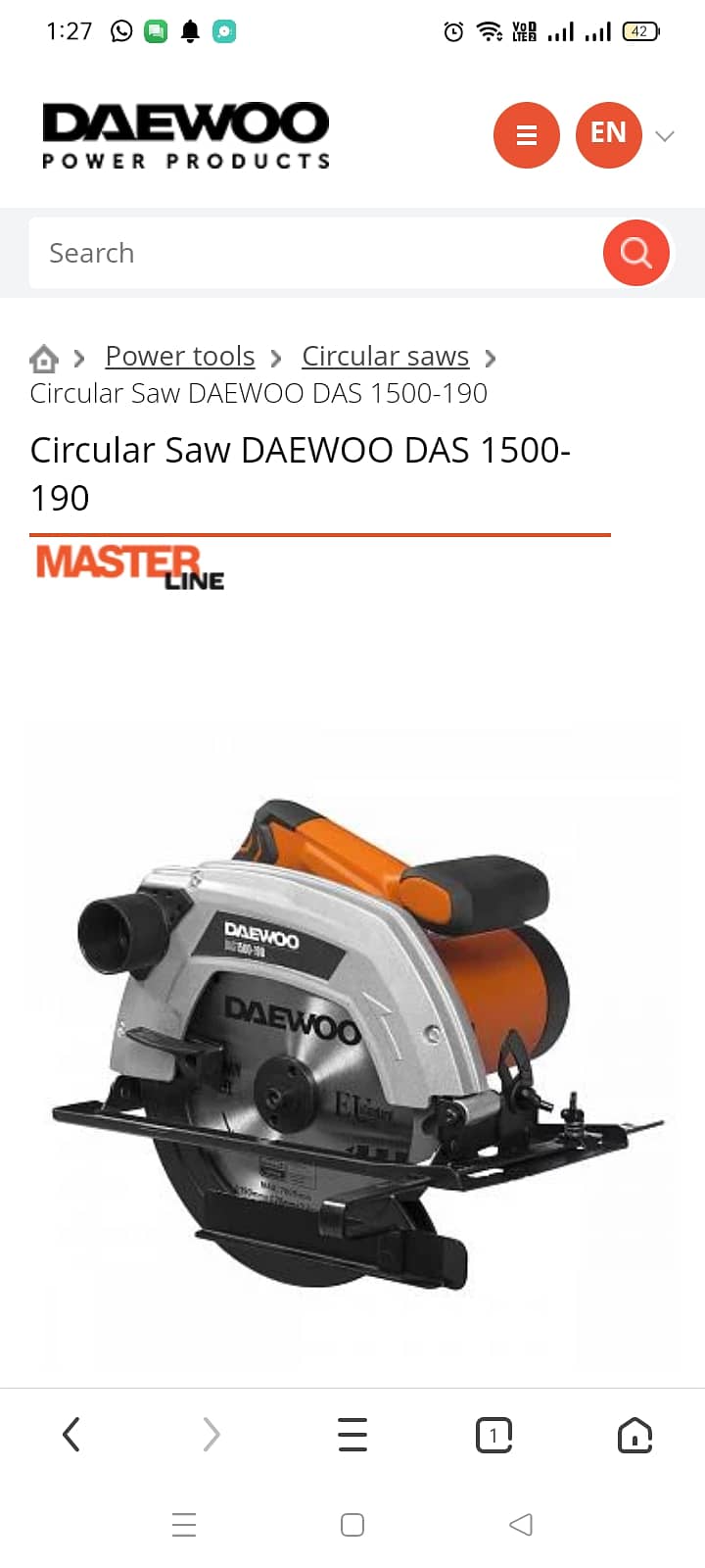 Daewoo circular saw 1500 watt 185 mm dia blade 0