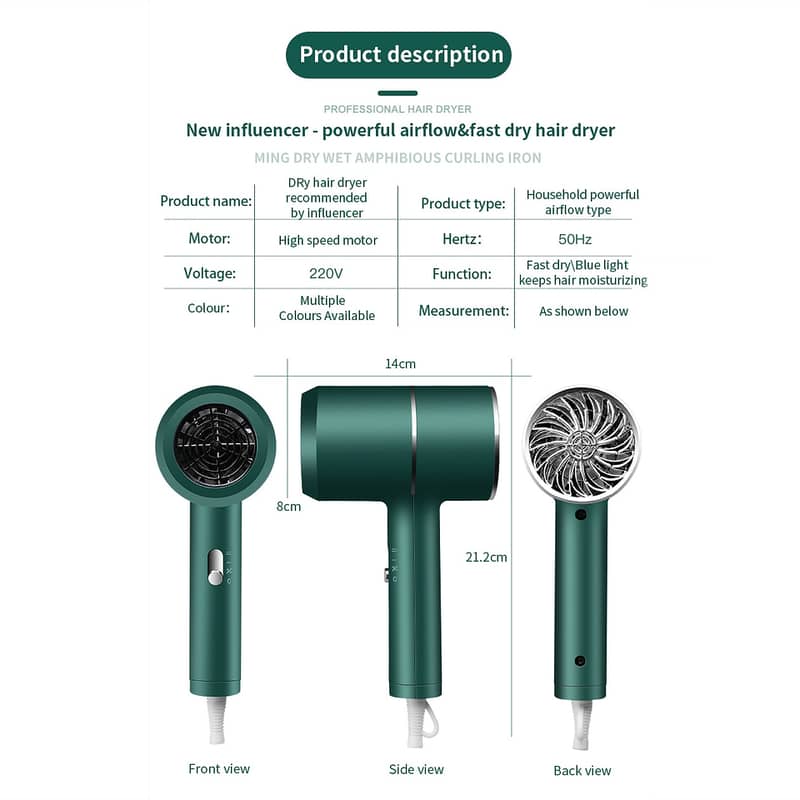 Hair Dryer . Professional Hair Dryer Fast Drying Hair Blow for Home Sa 3