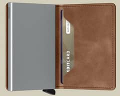 Leather wallet with secure cards protection