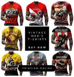 Vintage Men's T-shirts 3d Retro Print Motorcycle T-shirts 0