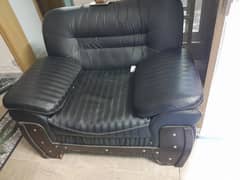 six seater Black leather sofa