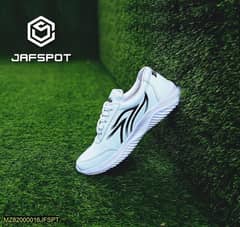 Men's Athletic Running Sneakers - JF019, White With Black Lines