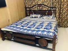 King Size Bed Wooden Style And Made With Iron
