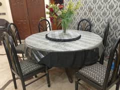 Dining table pure wooden dining table round and rotate with 6 chairs