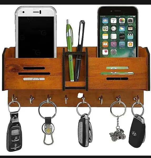 Wall Mount Wooden Keys, Pen and Mobile Holder, Keys, Mobile and Pen Ho 0
