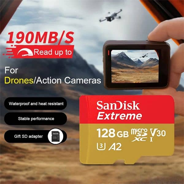 SanDisk Extreme Micro SDXC Memory Card 128GB V30 4K (100% Original) 4