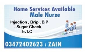 Male Nurse available for home services scheme 33 Saadi town around