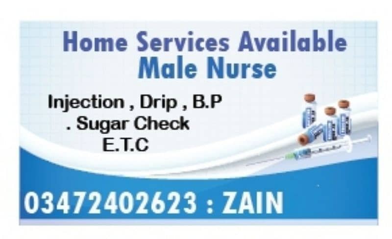 Male Nurse available for home services scheme 33 Saadi town around 0