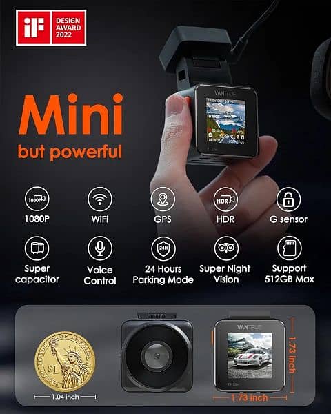 Vantrue E1 2.7K WiFi Mini Dash Cam, Voic Control Front Car Dash Camera 5