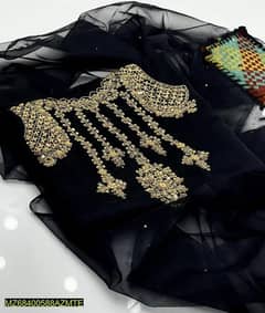 2 Pcs Women's Unstitched Fancy
Organza Embroidered Suit