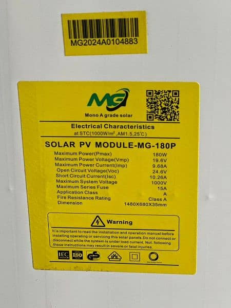 Solar Panel 180 wht MONO CRYSTALINE. A Grade. 1