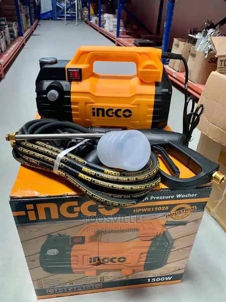 New) INGCO High Pressure Washer Cleaner - 100 Bar, Induction Motor 12