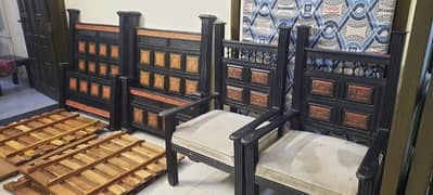 Two shish wooden Beds Two heavy Chairs with All fitting and matters