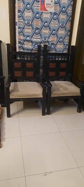 Two shish wooden Beds Two heavy Chairs with All fitting and matters 3
