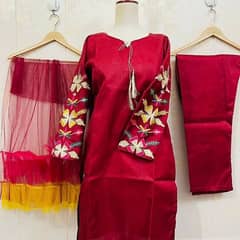 3 Pcs Womens stitched katan silk suit