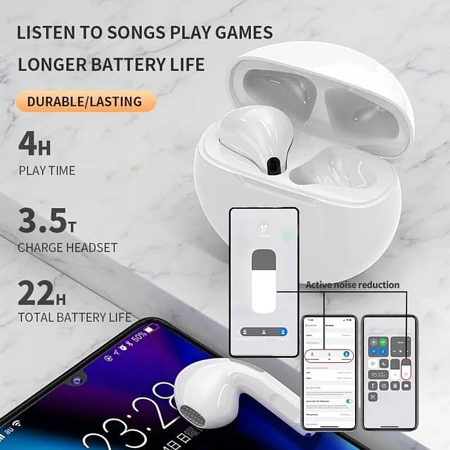 Pro 6 Wireless bud Bluetooth Airport Headfree Earbud Android & iphone 3