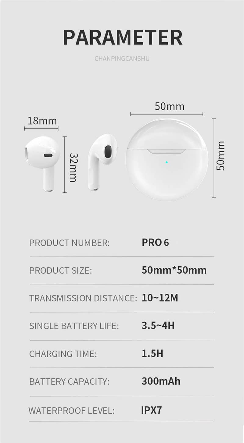 Pro 6 Wireless bud Bluetooth Airport Headfree Earbud Android & iphone 11