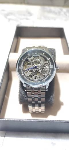skeleton wrist watch Automatic silver dial