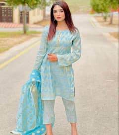 three piece women's unswitched jacquard Banarsi printed suit