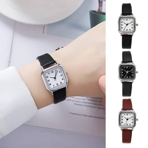 Women Quartz Watch Square Dial Soft Faux Leather Strap Accurate Adjust 0