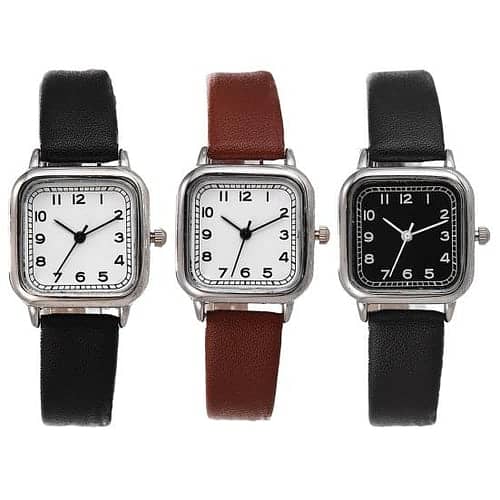 Women Quartz Watch Square Dial Soft Faux Leather Strap Accurate Adjust 1