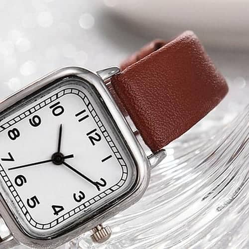 Women Quartz Watch Square Dial Soft Faux Leather Strap Accurate Adjust 2