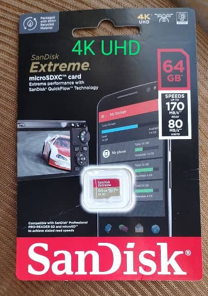 SanDisk Extreme Micro SDXC Memory Card 64GB 4K (100% Original) 0