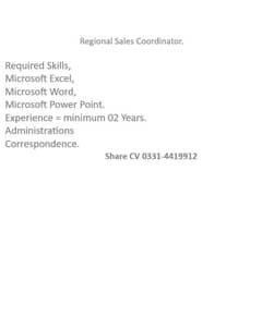 Regional Sales Coordinator Male/Female