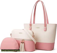 (Free Delivery) 3 pcs women pu leather plain Top Handle Shoulder Bag