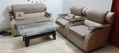 Glass table + 4 setar sofa urgent sale