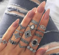 15 Pcs Trendy Rings Set For Girls with (Free Delivery)