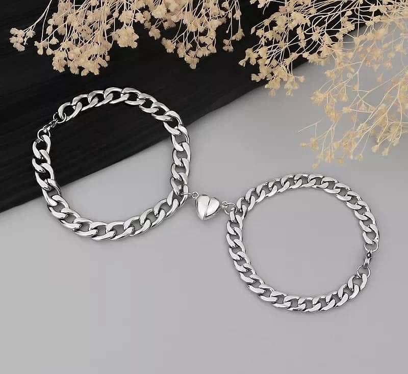 Free Delivery 2 Pcs Alloy Silver Plated Heart Design Couple's Bracelet 3