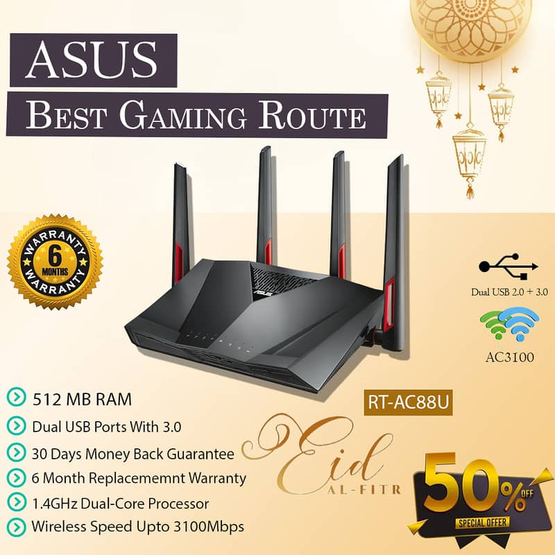 ASUS RT-AC88U | Gigabit Gaming WIFI Route | MU-MIMO/AC3100(Box Pack) 0